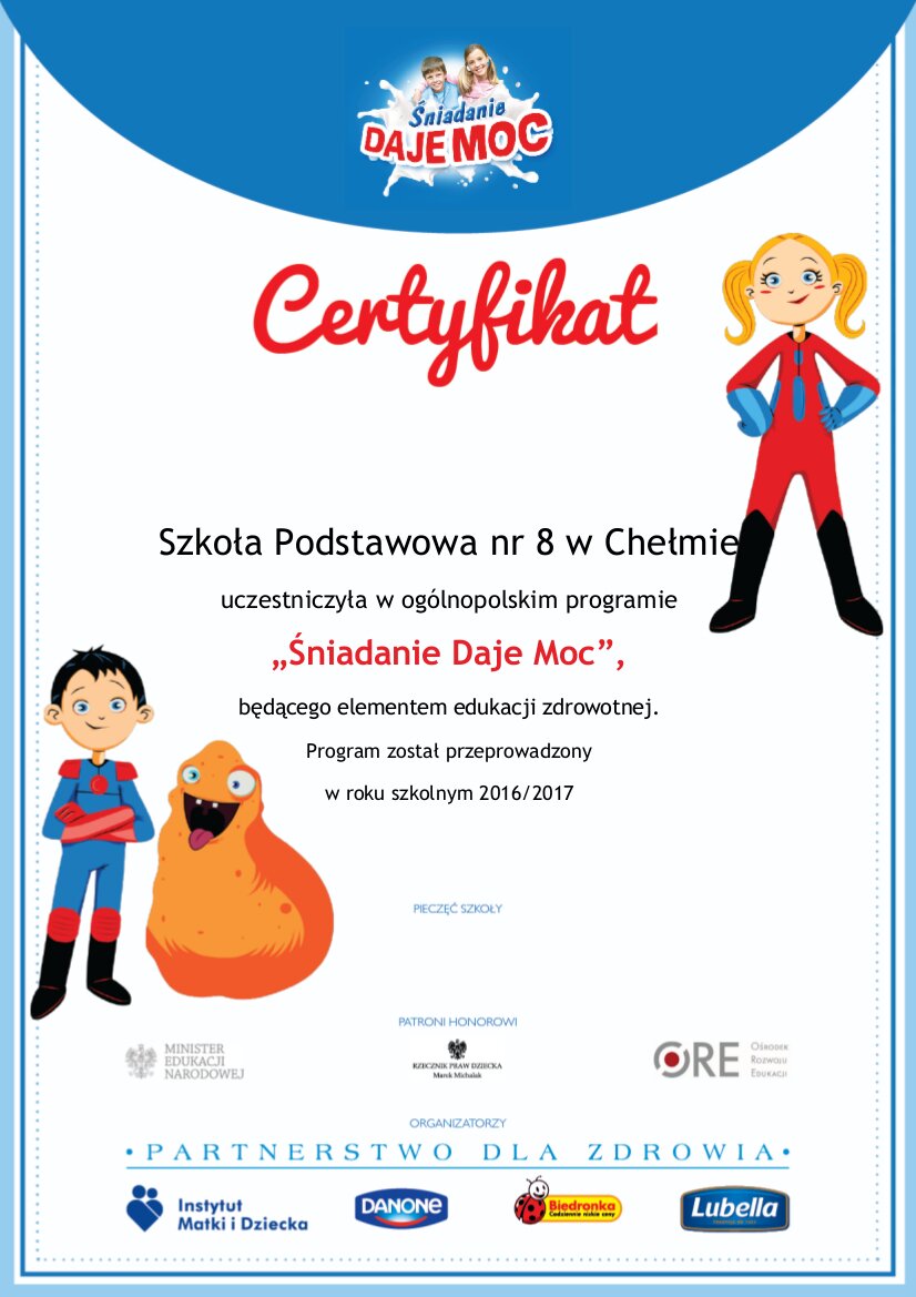 certyfikat za udzial w ogólnopolskim programie prozdrowotnym
