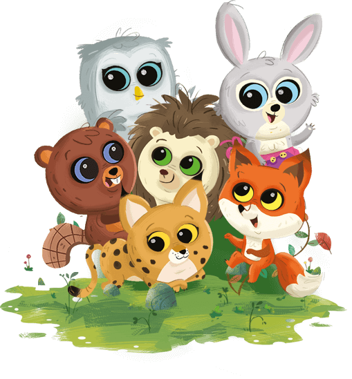 Animacyjny plakat przedstawiający zwierzęta, bohaterów serii książek ,,Gang Słodziaków’’.