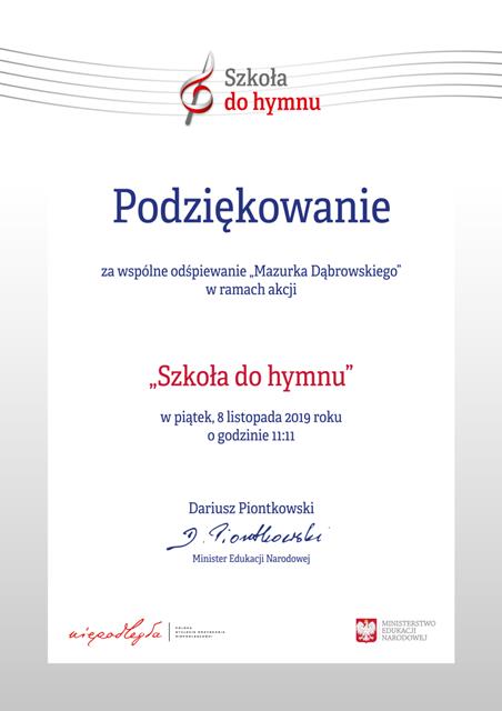 Dyplom   Szkoła do hymnu