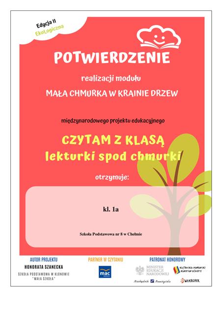 Dyplom Czytam z klasa Modul I