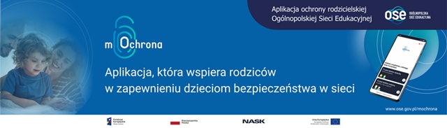 Plakat promujący aplikację ochrony rodzicielskiej Ogólnopolskiej Sieci Edukacyjnej.