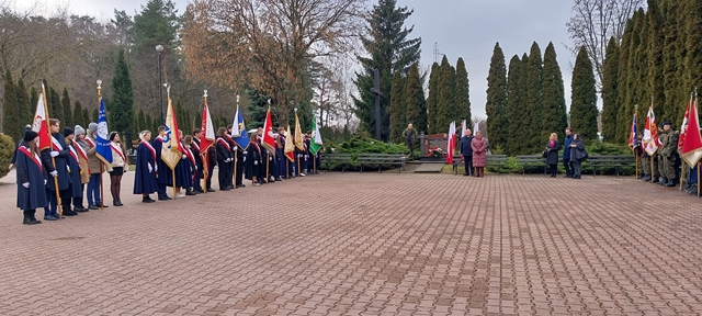 Poczty Sztandarowe na cmentarzu przy pomniku.